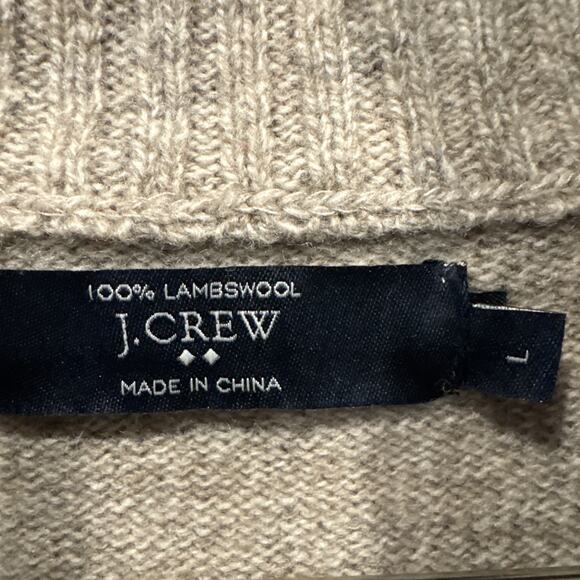 J Crew Sweater Mens L Beige 100% Lambs Wool Shawl Collar Preppy Office Casual - Picture 2 of 7